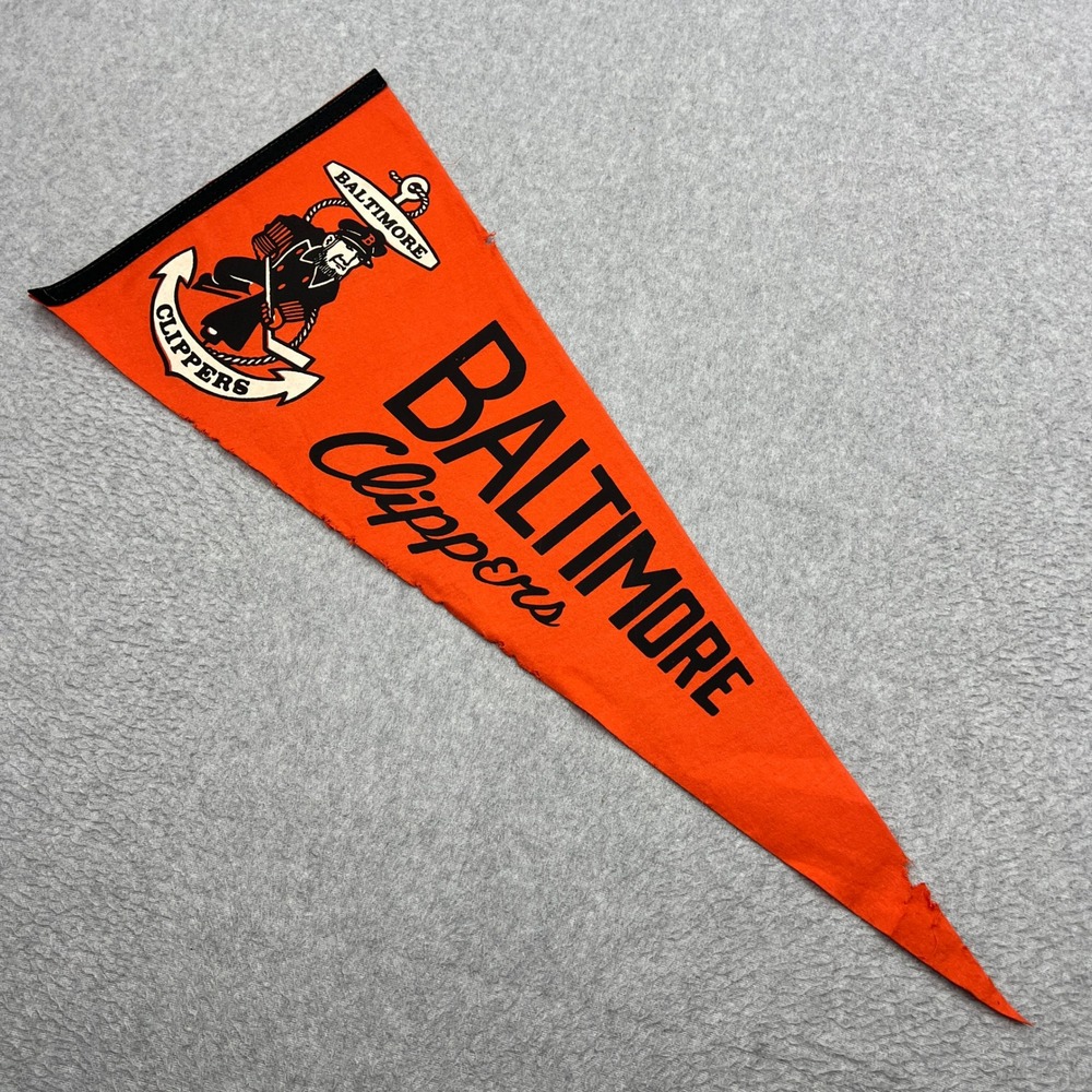 VTG Baltimore Clippers Pennant Orange Felt 30" Full Size AHL Hockey Defunct Team